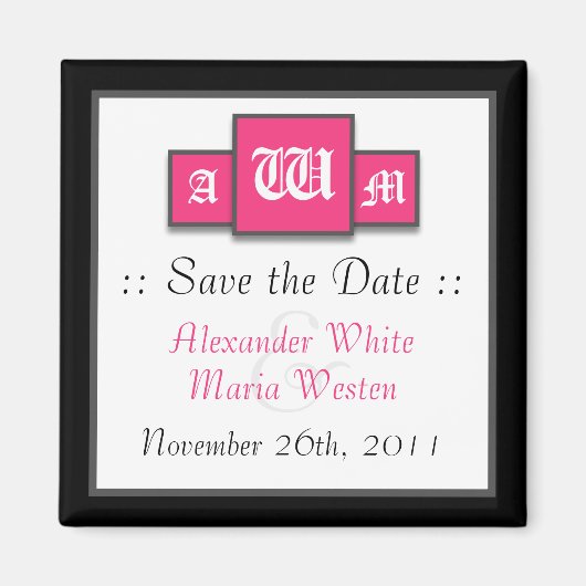 Tri-Monogram Fuchsia Modern Save the Date Magnete Magnet (Vorne)