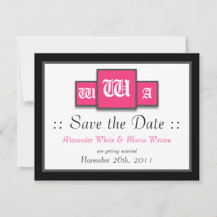 Tri-Monogram Fuchsia Moderne Hochzeit - Heiratet b Einladung