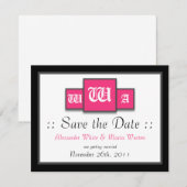 Tri-Monogram Fuchsia Moderne Hochzeit retten Termi Einladung (Vorne/Hinten)