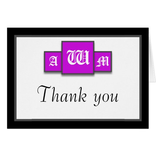 Tri-Monogram Lila Modern Danke Notizkarten (Vorderseite (Horizontal))
