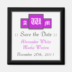 Tri-Monogram Lila Modern Speichern Sie die Datumsm Magnet
