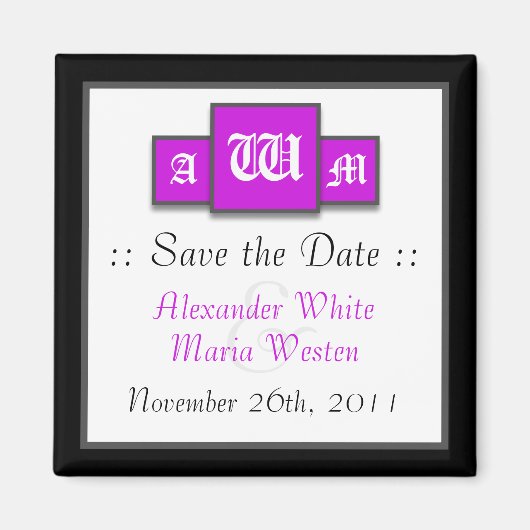 Tri-Monogram Lila Moderne Speichern Sie die Datums Magnet (Vorne)