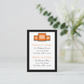 Tri-Monogram Orange Modern Guest Reference Cards Begleitkarte (Stehend Vorderseite)