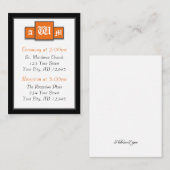 Tri-Monogram Orange Modern Guest Reference Cards Begleitkarte (Vorne/Hinten)