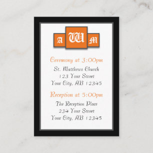 Tri-Monogram Orange Modern Guest Reference Cards Begleitkarte