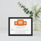 Tri-Monogram Orange Modern Reply/RSVP Cards RSVP Karte (Stehend Vorderseite)