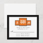 Tri-Monogram Orange Modern Reply/RSVP Cards RSVP Karte (Vorne/Hinten)