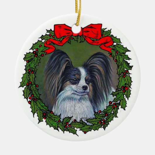 Tri Papillon Zeichnend von Glenda S. Harlan Keramik Ornament (Vorne)