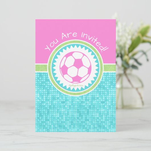 Tri-Pastel-Farbsoccer mit Aqua-Tile Einladung (Stehend Vorderseite)