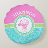 Tri Pastellfarbbasketball mit Aqua-Fliese Rundes Kissen (Rückseite)