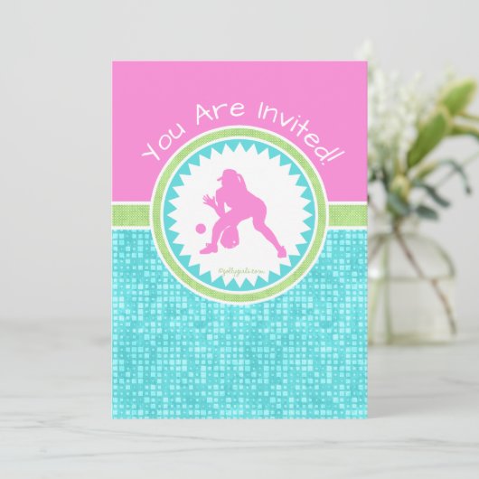 Tri-Pastellfarbene Softball mit Aqua-Tile Einladung (Stehend Vorderseite)