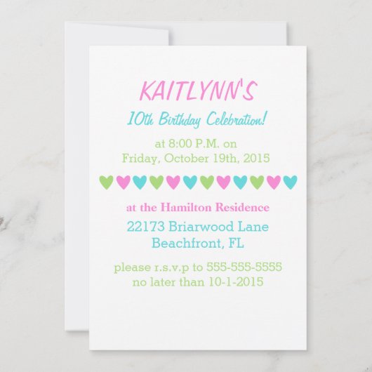 Tri-Pastellfarbene Softball mit Aqua-Tile Einladung (Rückseite)