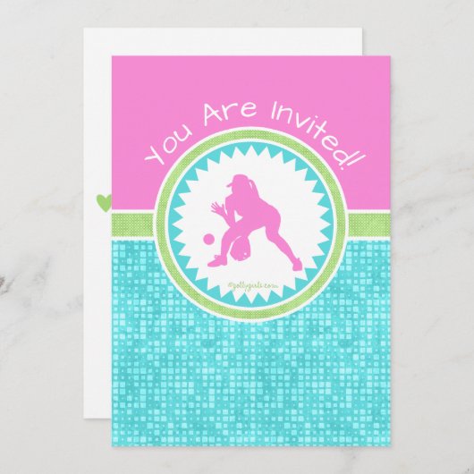 Tri-Pastellfarbene Softball mit Aqua-Tile Einladung (Vorne/Hinten)