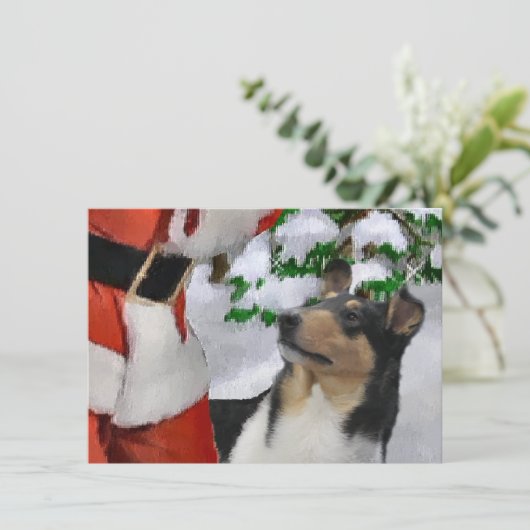 Tri Smooth Collie und Weihnachtskarte (Stehend Vorderseite)