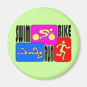 TRI Triathlon Swim Bike Lauf BRIGHT Square Design Magnet
