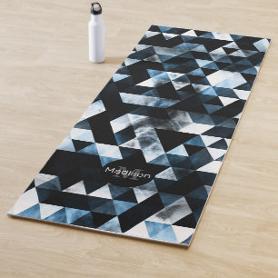 Triangle Geometry Blue Smoky Muster Monogram Yogamatte