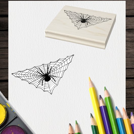 Triangle Shaped Web with big Spider for Halloween Gummistempel