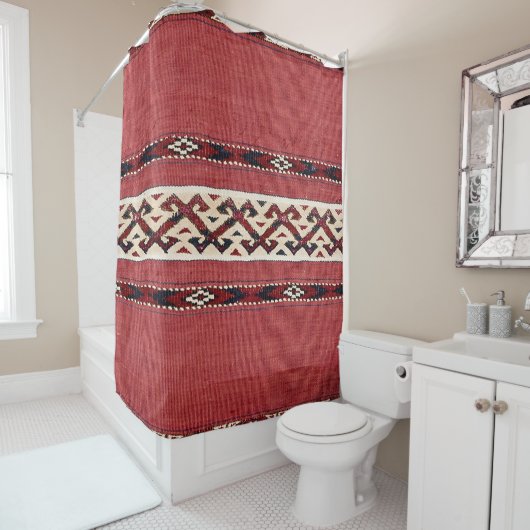 Triangle Strip Kilim Rot Schwarz-weiß  Duschvorhang (Beispiel)