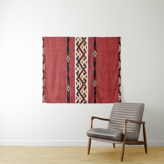 Triangle Strip Kilim Rot Schwarz-weiß Wandteppich (Beispiel (Horizontal))
