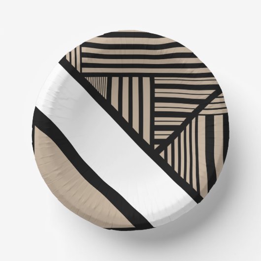 Triangle Stripes - Taupe, Schwarz und Weiß Pappteller (Vorderseite)