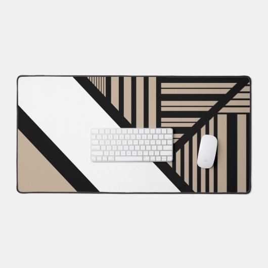 Triangle Stripes - Taupe, Schwarz und Weiß Schreibtischunterlage (Tastatur & Maus)