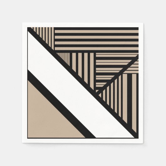 Triangle Stripes - Taupe, Schwarz und Weiß Serviette (Vorderseite)