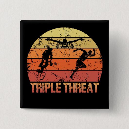 Triathlon-Dreifach-Bedrohung Vintag Button (Vorderseite)