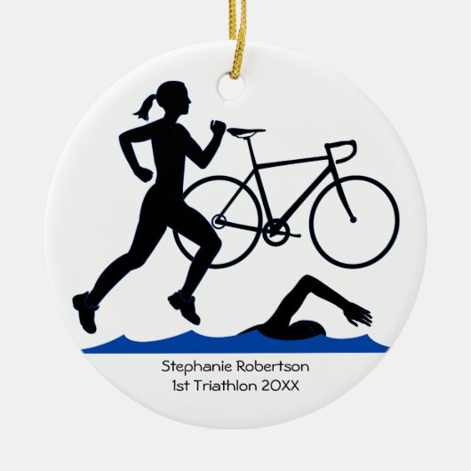 Triathlon Female Keepake in Blau Keramikornament (Vorne)