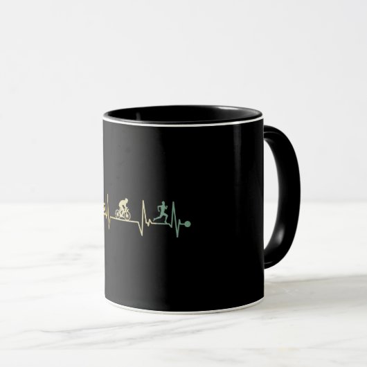 Triathlon Heartbeat Vintage Tasse (VorderseiteRechts)