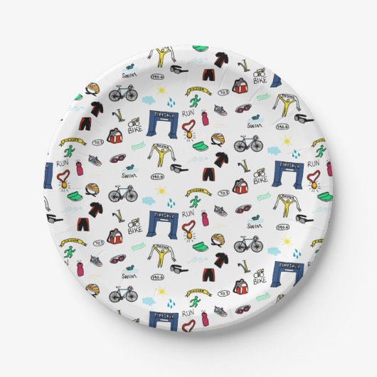 Triathlon kritzelt PapierTeller (Vorderseite)