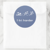 Triathlon-Piktogramme und Bildunterschrift blau Runder Aufkleber (Tasche)