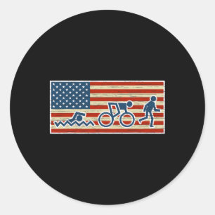 Triathlon Run Triathlete Biathlon Usa Flaggensport Runder Aufkleber