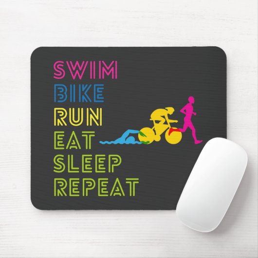 Triathlon schwimmen Fahrrad laufen essen Schlaf wi Mousepad (Mit Mouse)