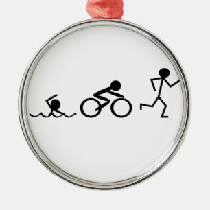 Triathlon-Strichmännchen Silbernes Ornament