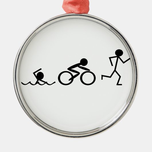Triathlon-Strichmännchen Silbernes Ornament (Vorne)
