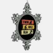 Triathlon - Swim Bike Run Schneeflocken Zinn-Ornament (Links)