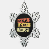 Triathlon - Swim Bike Run Schneeflocken Zinn-Ornament (Rechts)