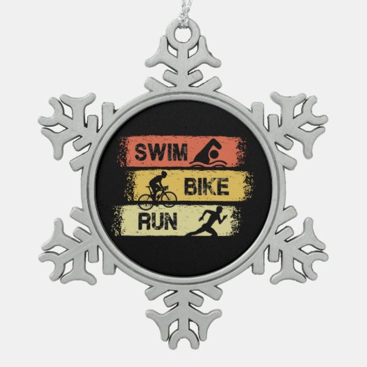 Triathlon - Swim Bike Run Schneeflocken Zinn-Ornament (Vorderseite)