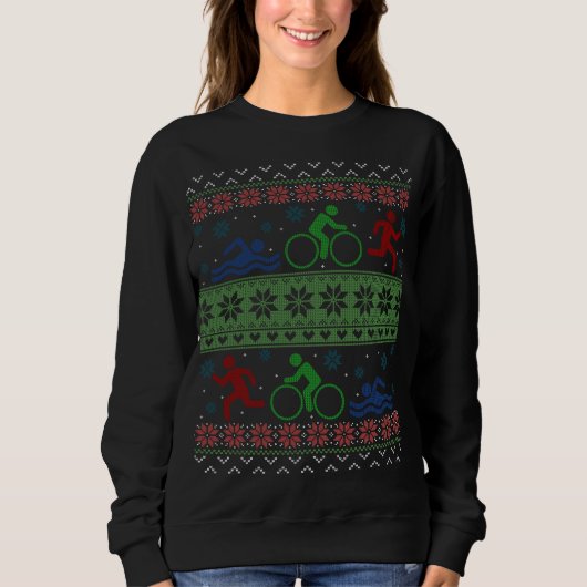Triathlon Swim Bike Run Ugly Christmas Sweater Sweatshirt (Vorderseite)