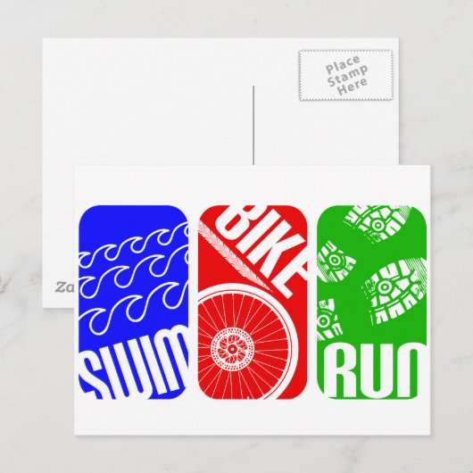Triathlon TRI Farbblöcke Postkarte (Vorne/Hinten)