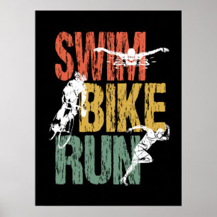 Triathlon Vintag Swim Bike Run Poster