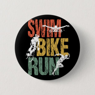 Triathlon Vintage Schwimmen Fahrrad Laufen Button