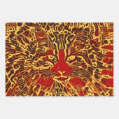 Tribal Abstrakt Tabby Cat Red Yellow Hippie Art Geschenkpapier Set (Vorderseite 3)