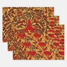 Tribal Abstrakt Tabby Cat Red Yellow Hippie Art