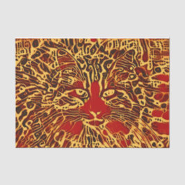 Tribal Abstrakt Tabby Cat Red Yellow Hippie Art Seidenpapier