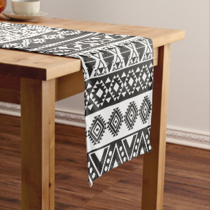 Tribal African Pattern Ethnisch Schwarz Weiß Kurzer Tischläufer