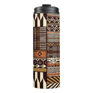 Tribal African style fabric patchwork abstract vin Thermosbecher