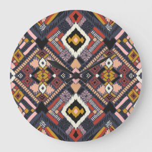 Tribal African Zickzack Aztec Muster Große Wanduhr