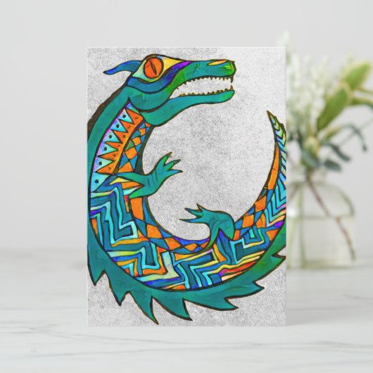 Tribal Alligator Art Einladung (Stehend Vorderseite)