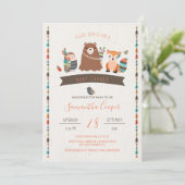 Tribal Animal Characters Baby Shower Einladung (Stehend Vorderseite)